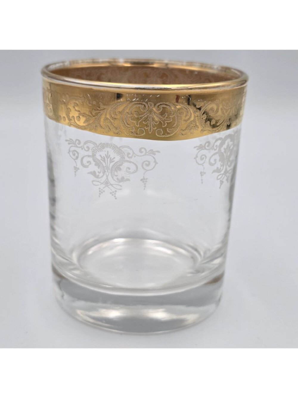 Old Fashioned by Cellini Gold Rim Etched Glass Tumbler With Floral Scroll Design - Picture 4 of 9